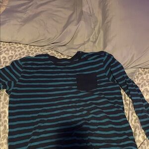 Navy and Teal Striped Kids Long Sleeve Tee